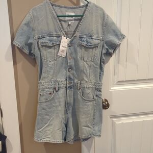 Zara NWT Denim Overalls Shorts Jumpsuit